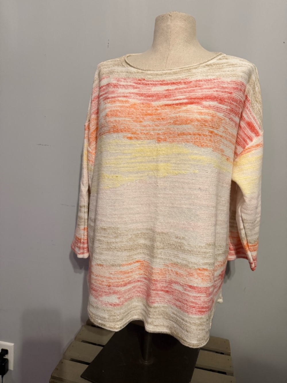 Chico's Cream and Tan Striped Knit Top